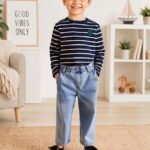 kids' organic cotton striped top and stretch denim jeans set