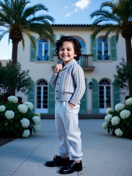 boys' cable knit shawl collar cardigan in wool