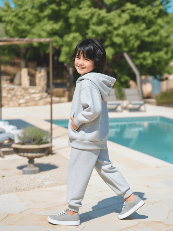 boys' grey heather hoodie with kangaroo pocket and ruched cuffs