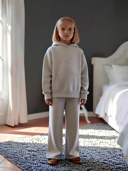 Girls' grey heather sweatpants with elastic drawstring waist and ankle-length leg