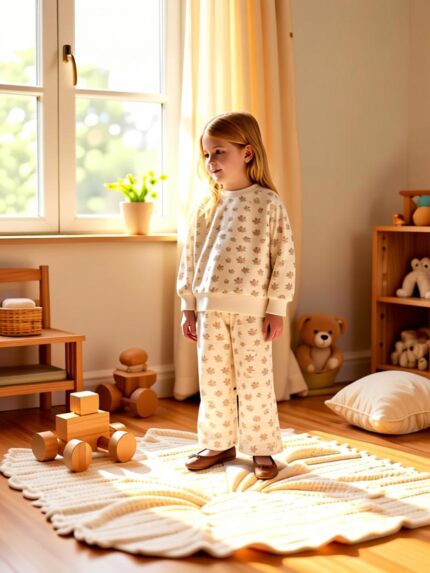 Kids' matching organic cotton sweatshirt and sweatpants set with floral print